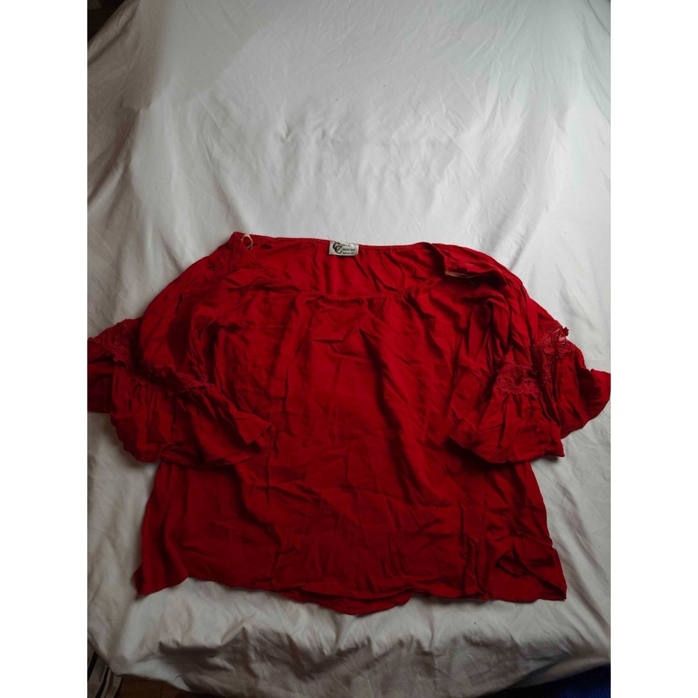 Carol Christian Blouse Top Womens Size 1XL Red‎ Lace Crochet Trim Short Sleeve